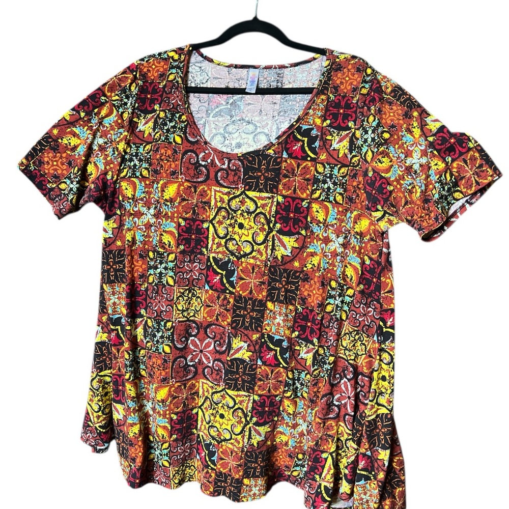 LuLaRoe Orange Yellow Boxy Short Sleeve Tunic top XL made in USA